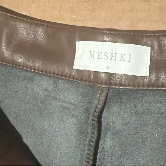 Meshki faux leather Pants, chocolate brown, highwaisted, bootcut size S, NWOT - Picture 2 of 14